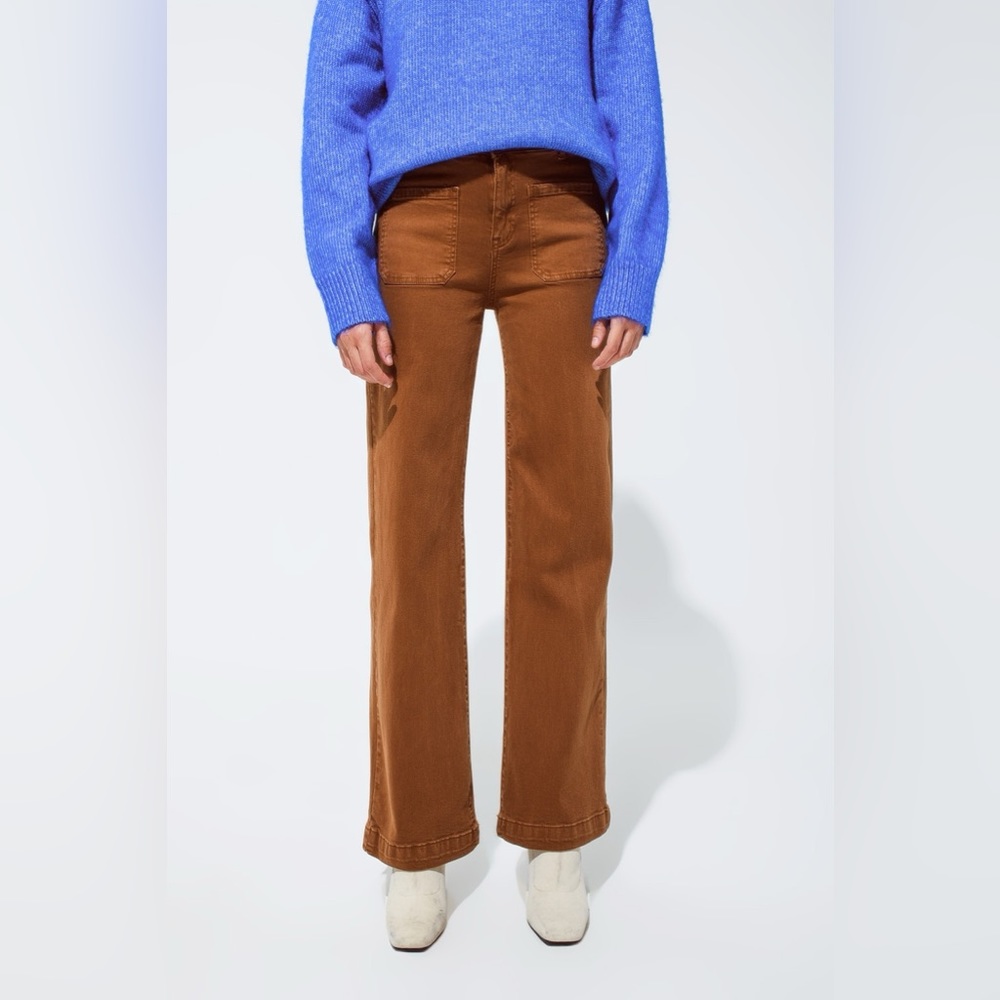 718. High Waisted Front Pockets Flare Jeans in Camel